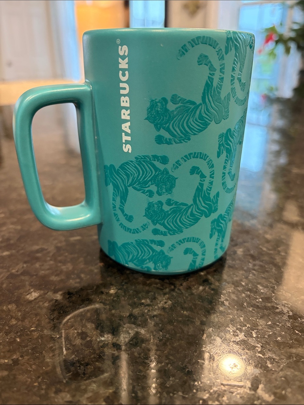 Starbucks Teal Tiger Motif Ceramic Mug